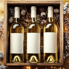 Trio of White Wine Bottles Mockup with Blank Labels