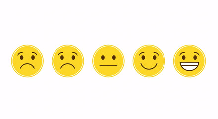 Feedback emoticons representing various levels of satisfaction isolated on white background