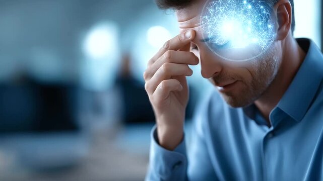 Skill concept crop below eyes background softly defocused personal development professional skills competence leader mindset work performance businessman with virtual skill