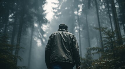 Man Walks Through a Foggy Forest Reflecting on Confusion and Uncertainty in an Introspective Journey