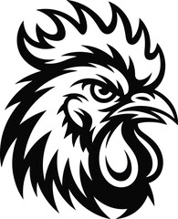 Obraz premium Stylized black and white rooster head illustration