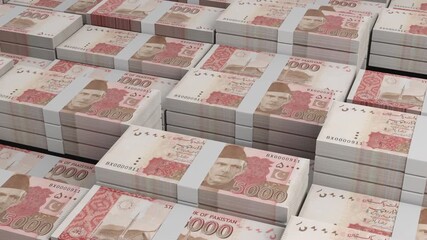 Pakistan 5000 Rupee Banknote Horizontal 3D Animation ? Realistic Currency Flow, Finance, Business, Investment, Banking, and Economy Concept Visualization in Motion