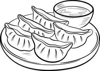 Delicious Dumplings with Sauce Coloring Page