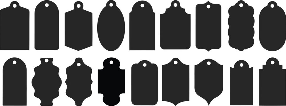 Collection of diverse black cutting board silhouettes on white background