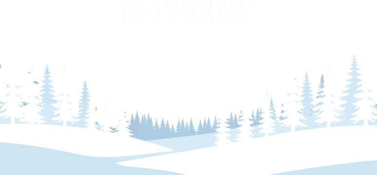 Serene winter landscape with snowcovered trees against a gradient blue background