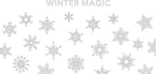 Winter magic snowflakes pattern on white background for festive season design