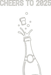 Champagne bottle popping its cork in celebration of the year 2025 on light background