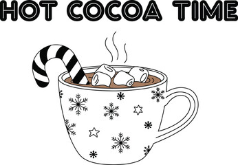 Festive hot cocoa with marshmallows and candy cane for a cozy winter treat