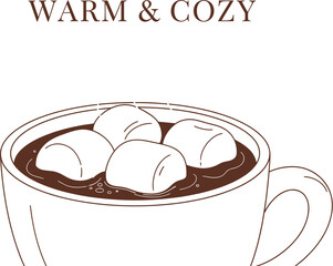 Hot chocolate with marshmallows in a mug evokes a feeling of warmth and coziness