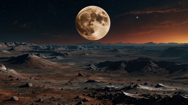 Fictional look from planet to moon somewhere in galaxy captured in cosmic visionary setting showcasing imaginative astronomy, surreal atmosphere, and artistic futuristic composition with inspiring det