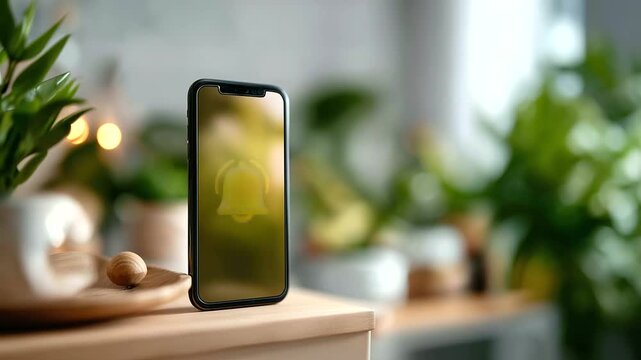 Alert notification concept (bell) faceless framing room gently defocused reminder push notifications schedules and announcements phone with bell icon with copy space