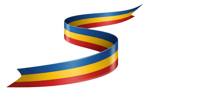 Romania flag ribbon waving in abstract design, symbol of national pride and heritage, 3d rendering