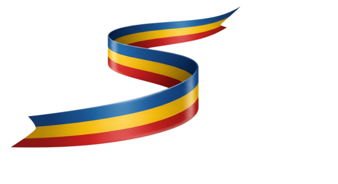 Romania flag ribbon waving in abstract design, symbol of national pride and heritage, 3d rendering