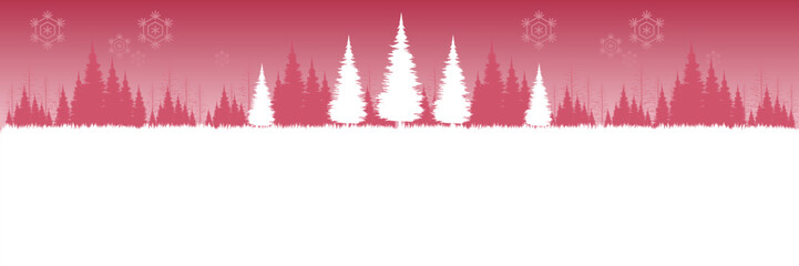 Festive winter landscape vector background with a pine forest and snowfield for a Christmas greeting card.