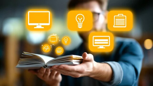 AI in e learning platform crop below eyes background softly defocused online education webinar scheduling distance learning via video tutorials businessman with virtual e lea