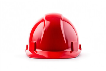 red construction helmet isolated on white, front view