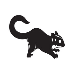 Black silhouette of a squirrel on a white background