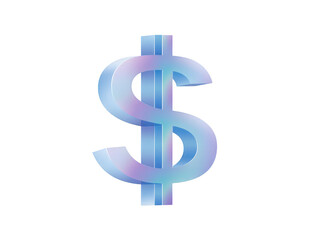 Obraz premium Iridescent dollar sign symbol, shiny metallic blue and purple gradient, isolated on transparent background, representing finance, currency, wealth, and modern digital economy concepts