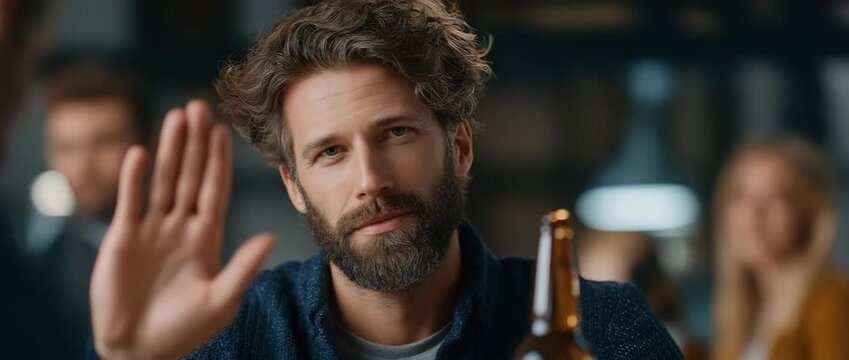 Abstain from alcohol  When a party man refuses a bottle at work, his coworkers and coworkers argue calmly and assertively.