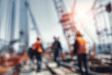 Image blur of the movement of engineers and construction workers in the construction zone. Ai generate.