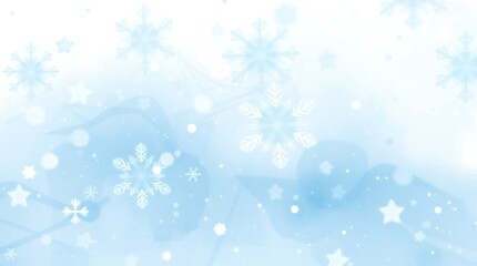 Light blue winter background with falling snowflakes and stars
