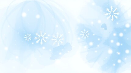 Soft blue winter abstract with white snowflakes and sparkling bokeh