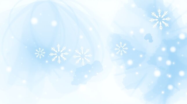 Soft blue winter abstract with white snowflakes and sparkling bokeh