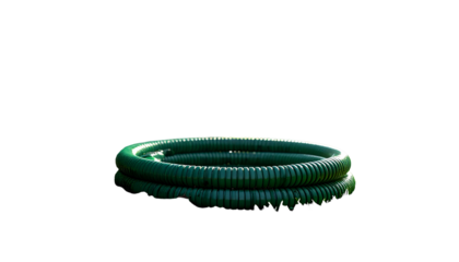 Dark image showcasing a coiled, textured green hose against a black background