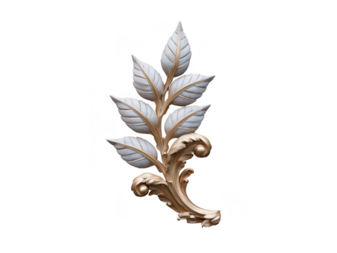 Ornate leaf design with gold and silver tones, featuring intricate details and elegant curves, suitable for classical decoration, luxurious interiors, or vintage embellishments