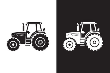 tractor farm vehicle icon set mirrored contrast black white vector graphic