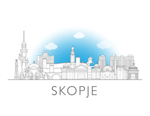 Obraz premium Skopje, North Macedonia, cityscape illustration skyline drawing