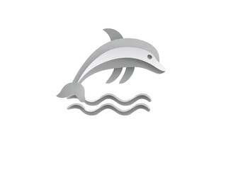 Obraz premium Dolphin jumping over waves, minimalist gray and white vector illustration, aquatic animal, playful and elegant marine life symbol, suitable for logo or icon design