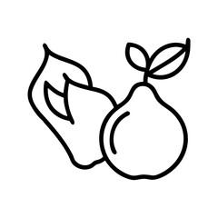 Pear fruit with leaf, minimalist black and white illustration