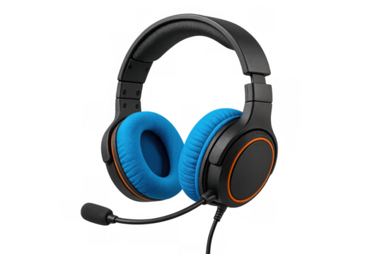 Gaming headset with comfortable blue earcups and adjustable microphone, ideal for video games, work calls, and music listening