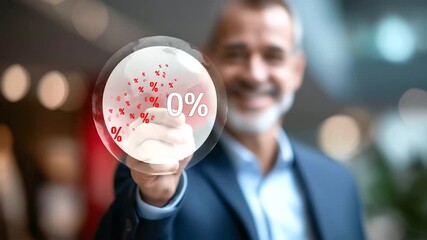 Zero percentage special offer crop below eyes background softly defocused department store discount interest free installment promotion marketing sales boost businessman wit - Powered by Adobe