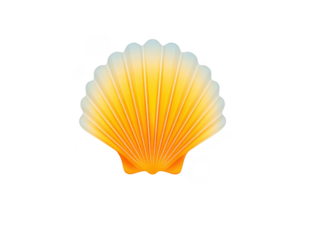 Yellow scallop seashell isolated on transparency background, detailed marine shell with smooth gradient color, summer beach theme, natural ocean element, decorative coastal design