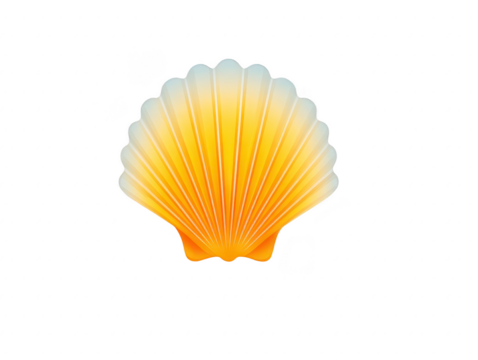 Yellow scallop seashell isolated on transparency background, detailed marine shell with smooth gradient color, summer beach theme, natural ocean element, decorative coastal design