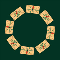 Frame with craft letters and branch berries. For Christmas decorations, postcards, posters or holiday greetings.