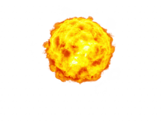 Fiery explosion with bright yellow and orange flames, isolated on transparent background, intense energy and heat, suitable for action, disaster, or science fiction themes