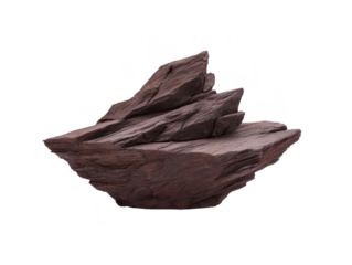Dark brown rock with layered texture, sharp edges, and natural rugged surface, suitable for landscape design, garden decoration, or digital illustration, evoking earthy and organic feeling