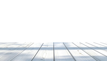 White wooden floorboards angled towards the bottom, leading to a stark black void