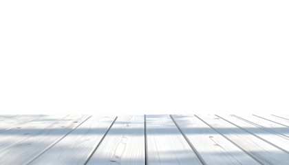 White wooden floorboards angled towards the bottom, leading to a stark black void