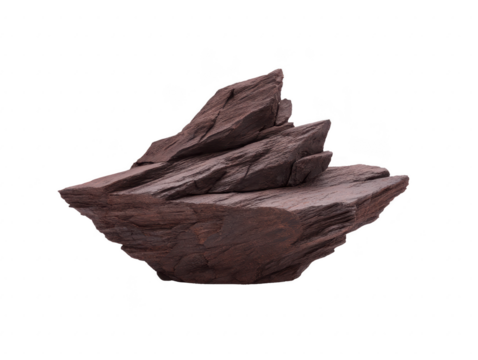 Dark brown rock with layered texture, sharp edges, and natural rugged surface, suitable for landscape design, garden decoration, or digital illustration, evoking earthy and organic feeling