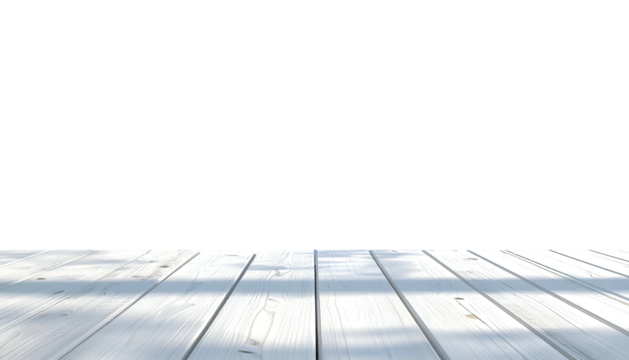 White wooden floorboards angled towards the bottom, leading to a stark black void