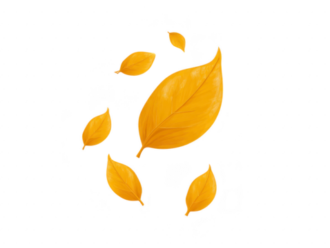 Golden leaf illustration autumn foliage isolated on transparent background decorative seasonal design vibrant yellow color natural element falling leaves elegant and artistic style