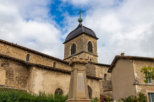 Church of Perouges, France, a medieval walled town, a popular touristic attraction.