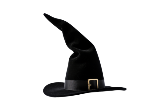 Witch Hat: A striking black witch hat, poised and ready, evokes mystery and fantasy, perfect for Halloween celebrations or imaginative concepts.