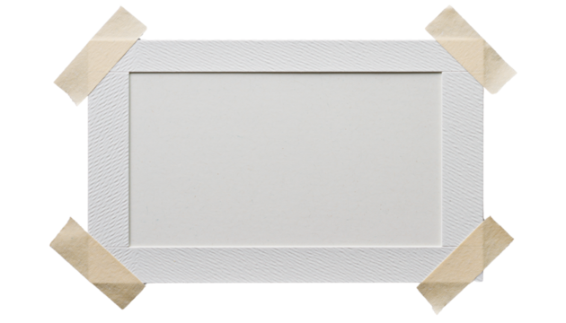 Blank white instant photo frame in Polaroid style with textured borders and beige masking tape, isolated on a transparent seamless background with ample copy space and no shadows, concept for vintage - Powered by Adobe