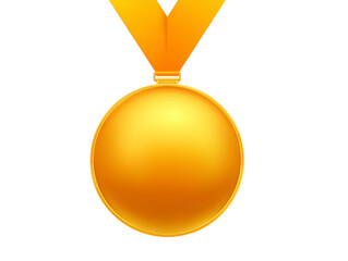 Gold medal award with orange ribbon symbolizing victory achievement and success isolated on transparency background perfect for sports competition or recognition concepts