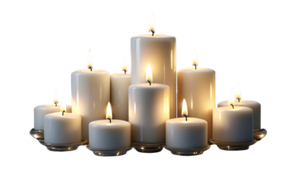 PNG Elegant white candles glowing, element set on transparent background